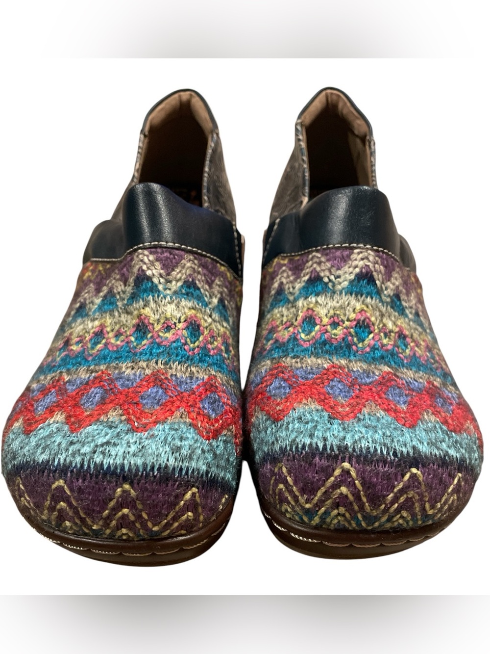 L'Artiste by Spring Step Leather Clogs Shoes Size 40 US 9 Embossed Floral Knit - Picture 2 of 6
